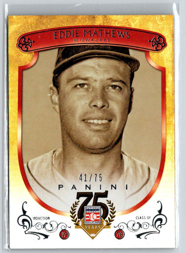 2014 Panini Hall of Fame Red Frame #49 Eddie Mathews #/75 G19