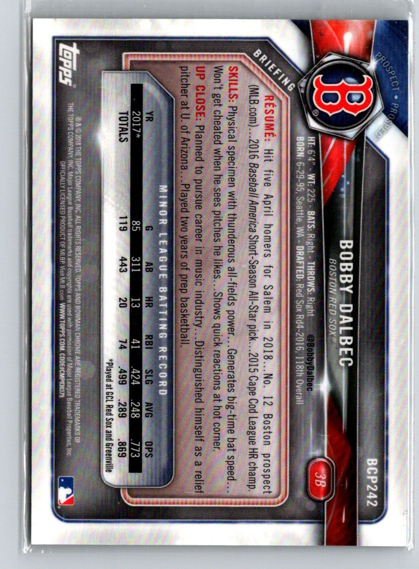 2018 Bowman Chrome Bobby Dalbec Prospects Green Shimmer Refractor #/99 G20