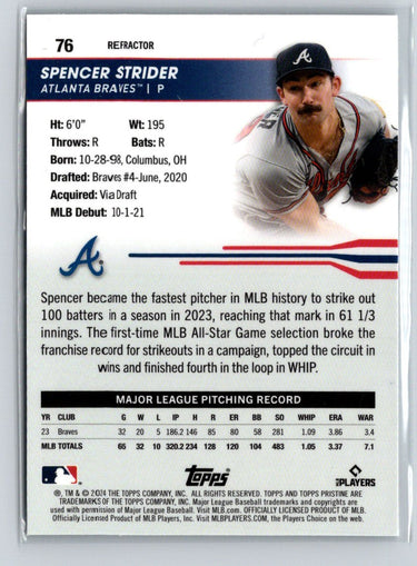 2024 Topps Pristine #76 Spencer Strider Pristine Refractors G20