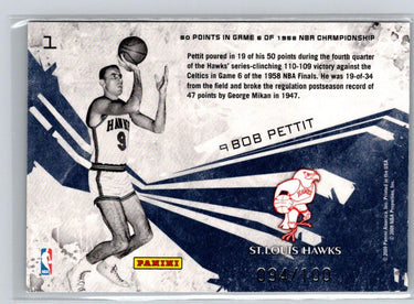 2009-10 Panini Rookies & Stars #1 Bob Pettit Moments in Time Black #/100 G21