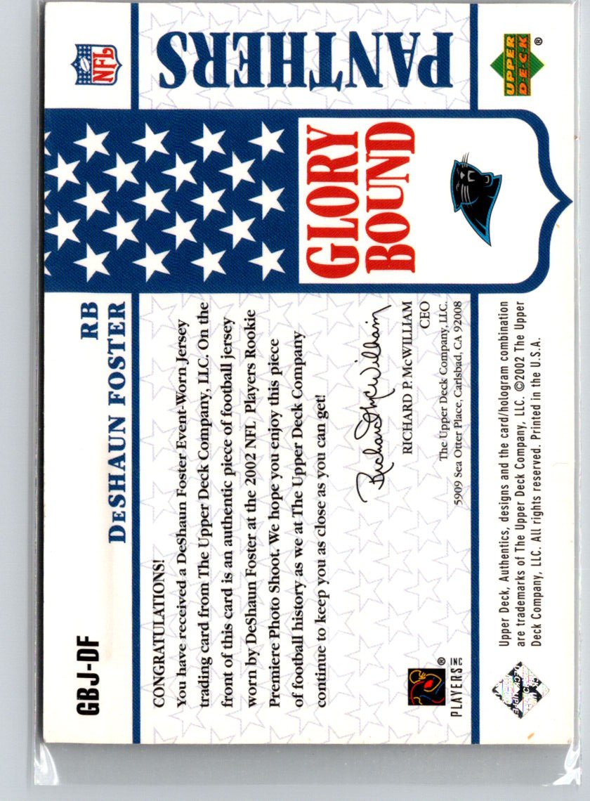 2002 UD Authentics #GBJ-DF DeShaun Foster Glory Bound Jerseys G22