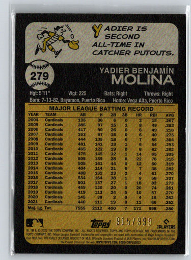 2022 Topps Heritage #279 Yadier Molina Chrome #/999 G22