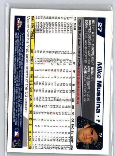 2004 Topps Chrome #27 Mike Mussina Gold Refractors G23
