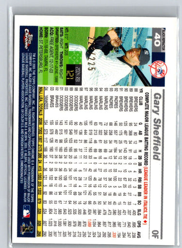 2005 Topps Chrome #40 Gary Sheffield Black Refractors #/225 G23
