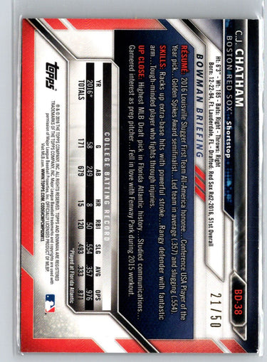 2016 Bowman Draft #BD-38 C.J. Chatham Gold Border #/50 G26