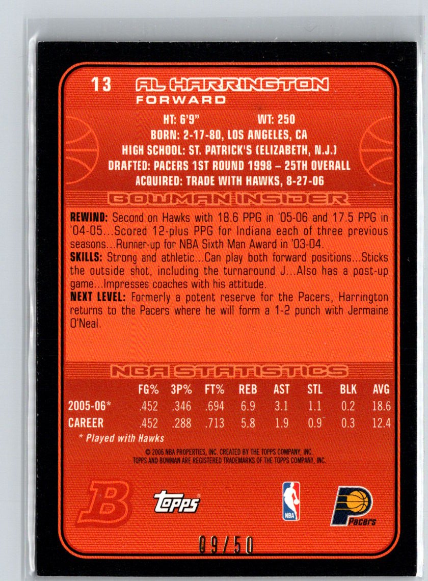 2006-07 Bowman #13 Al Harrington Bronze #/50 G28