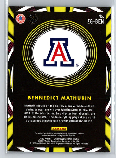 2022 Panini Chronicles Draft Picks #ZG-BEN Bennedict Mathurin Gamma Rays G29