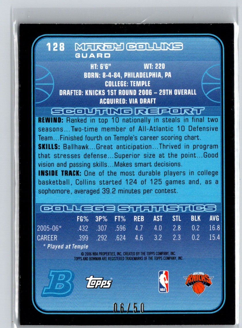 2006-07 Bowman #128 Mardy Collins Bronze #/50 G31