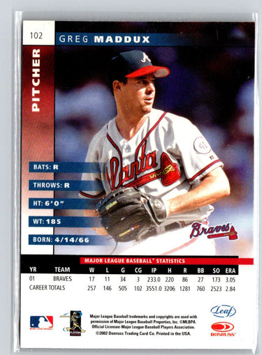 2002 Leaf #102 Greg Maddux Press Proofs Red G32