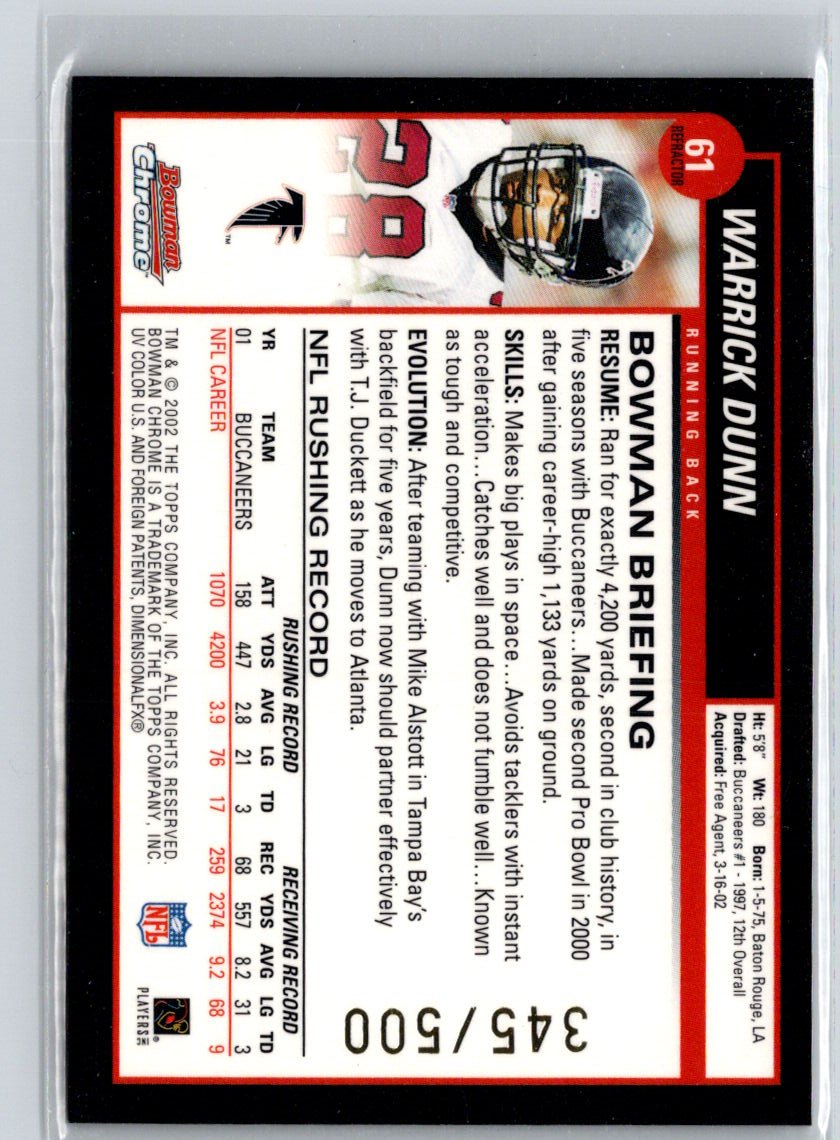 2002 Bowman Chrome #61 Warrick Dunn Refractors #/500 G32
