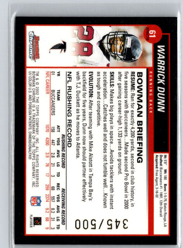 2002 Bowman Chrome #61 Warrick Dunn Refractors #/500 G32