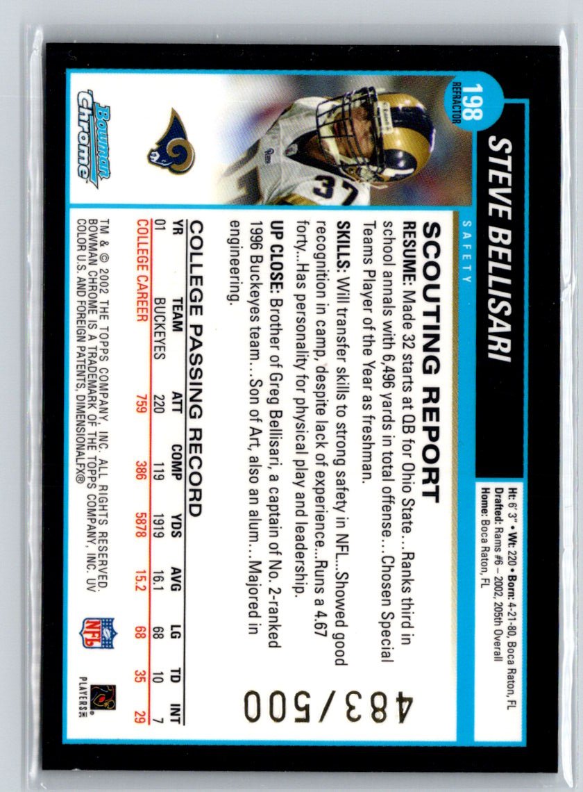 2002 Bowman Chrome #198 Steve Bellisari Refractors #/500 G32