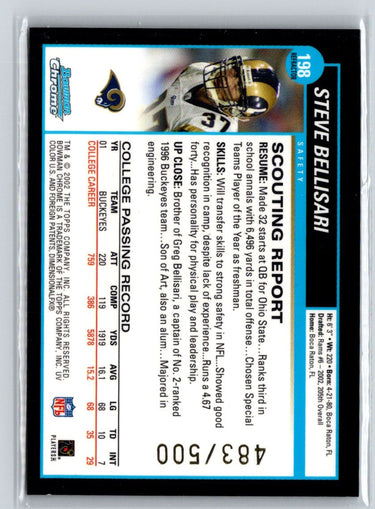 2002 Bowman Chrome #198 Steve Bellisari Refractors #/500 G32