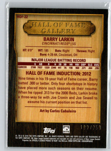 2018 Topps Gallery #HOF-22 Barry Larkin Hall of Fame Gallery Green #/250 G32