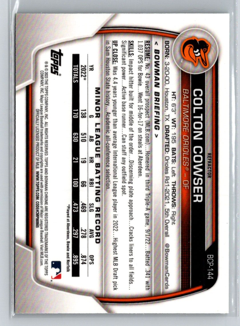 2023 Bowman #BCP-144 Colton Cowser Chrome Prospects Lunar Glow Refractors G33