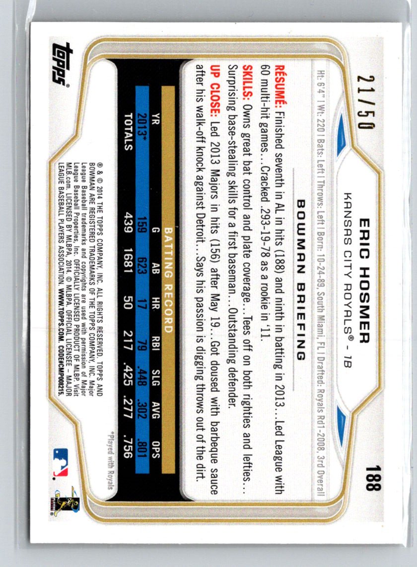 2014 Bowman #188 Eric Hosmer Gold #/50 G33