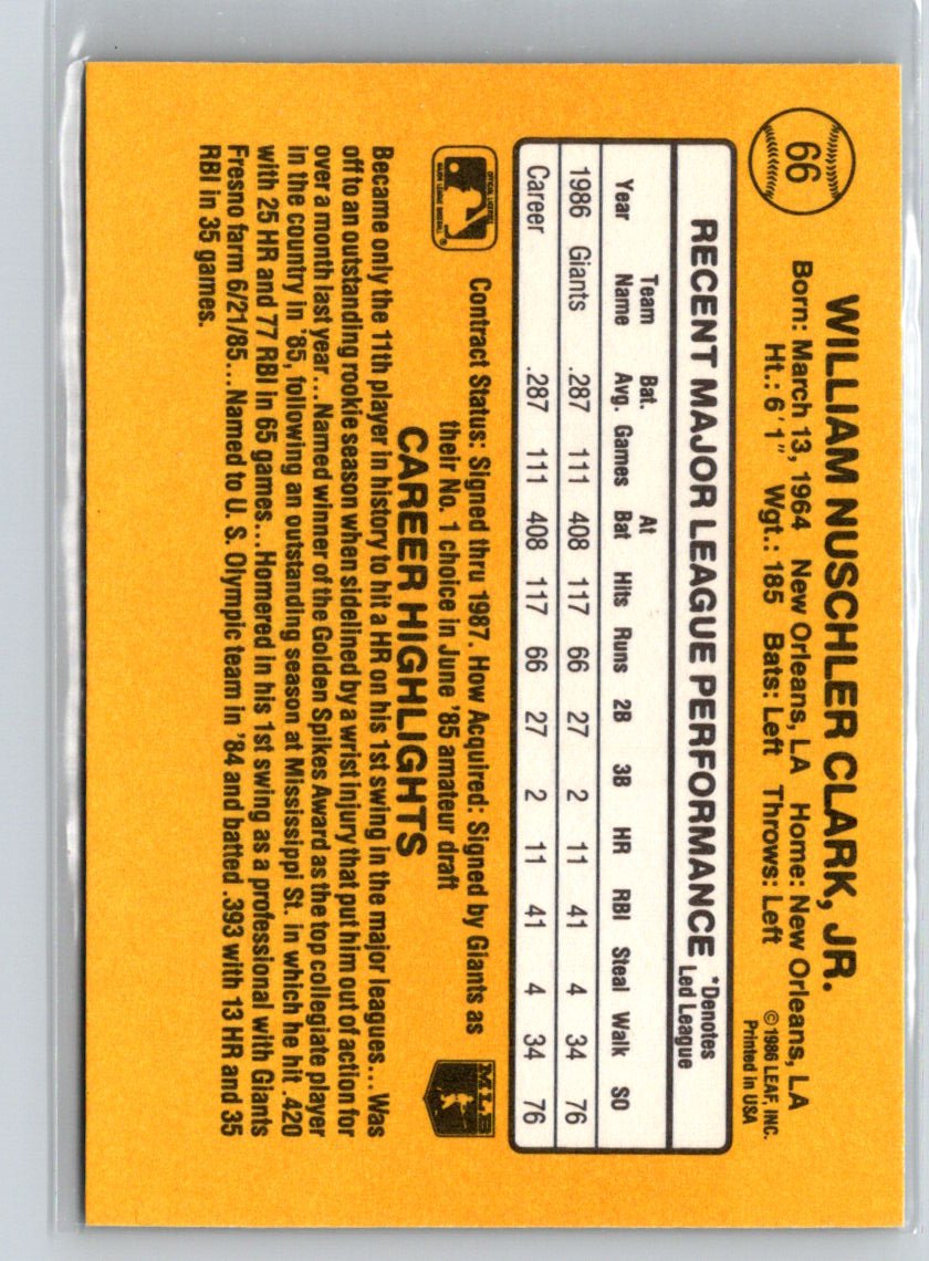 1987 Donruss #66 Will Clark G34