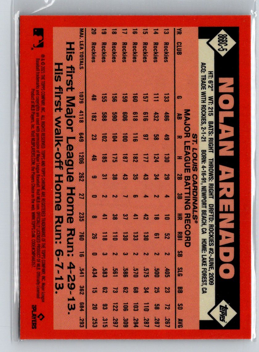 2021 Topps Chrome #86BC-5 Nolan Arenado 1986 Topps Baseball 35th Anniversary G34