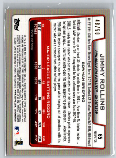 2012 Bowman Chrome #65 Jimmy Rollins Gold Refractors #/50 G35