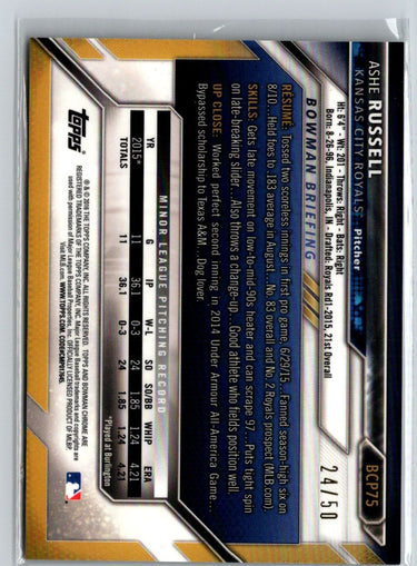 2016 Bowman #BCP75 Ashe Russell Chrome Prospects Gold Refractor #/50 G35