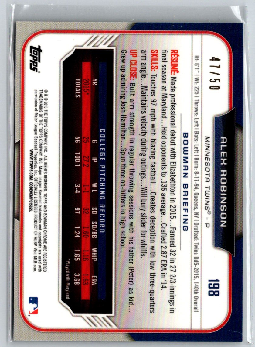 2015 Bowman Draft #198 Alex Robinson Chrome Gold Refractors #/50 G35