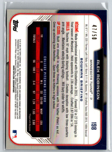 2015 Bowman Draft #198 Alex Robinson Chrome Gold Refractors #/50 G35
