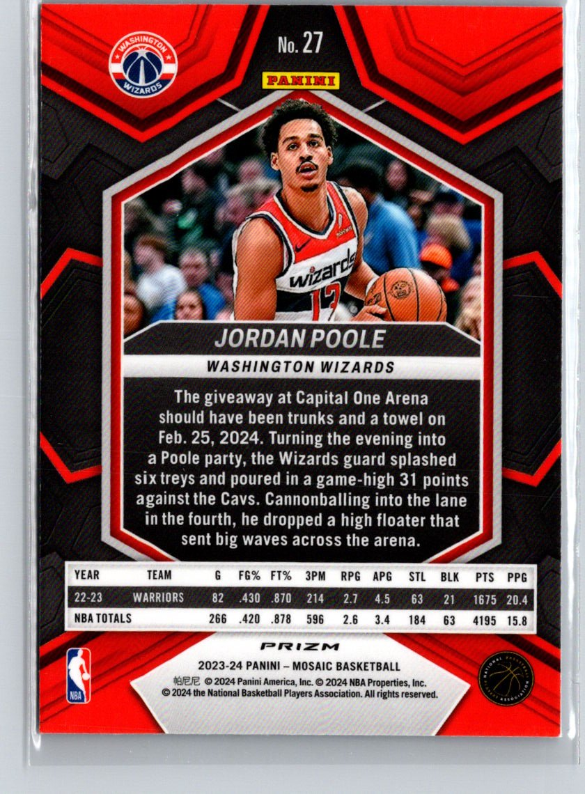 2023-24 Panini Mosaic #27 Jordan Poole Reactive Blue G36
