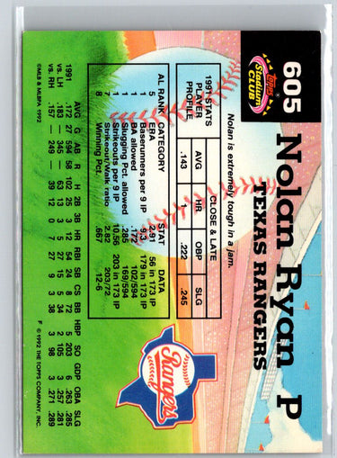 1992 Stadium Club #605 Nolan Ryan G38
