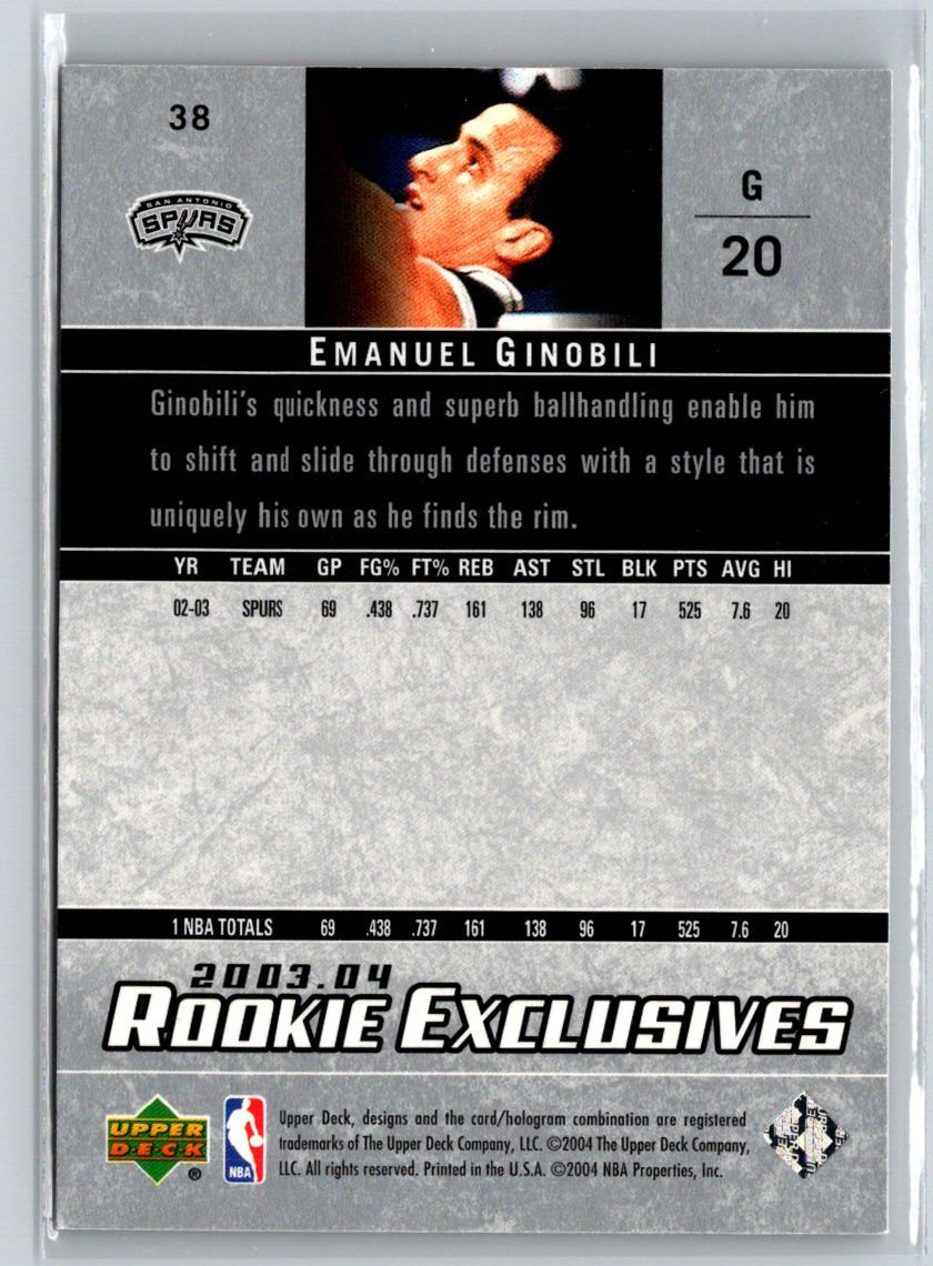 2003-04 Upper Deck Rookie Exclusives #38 Manu Ginobili G40