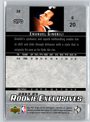 2003-04 Upper Deck Rookie Exclusives #38 Manu Ginobili G40