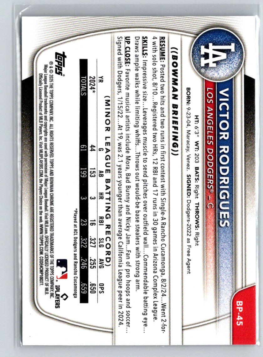2025 Bowman #BP-45 Victor Rodrigues Prospects G41