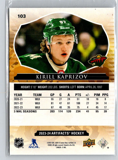 2023-24 Upper Deck Artifacts #103 Kirill Kaprizov Royal Blue #/199 G42