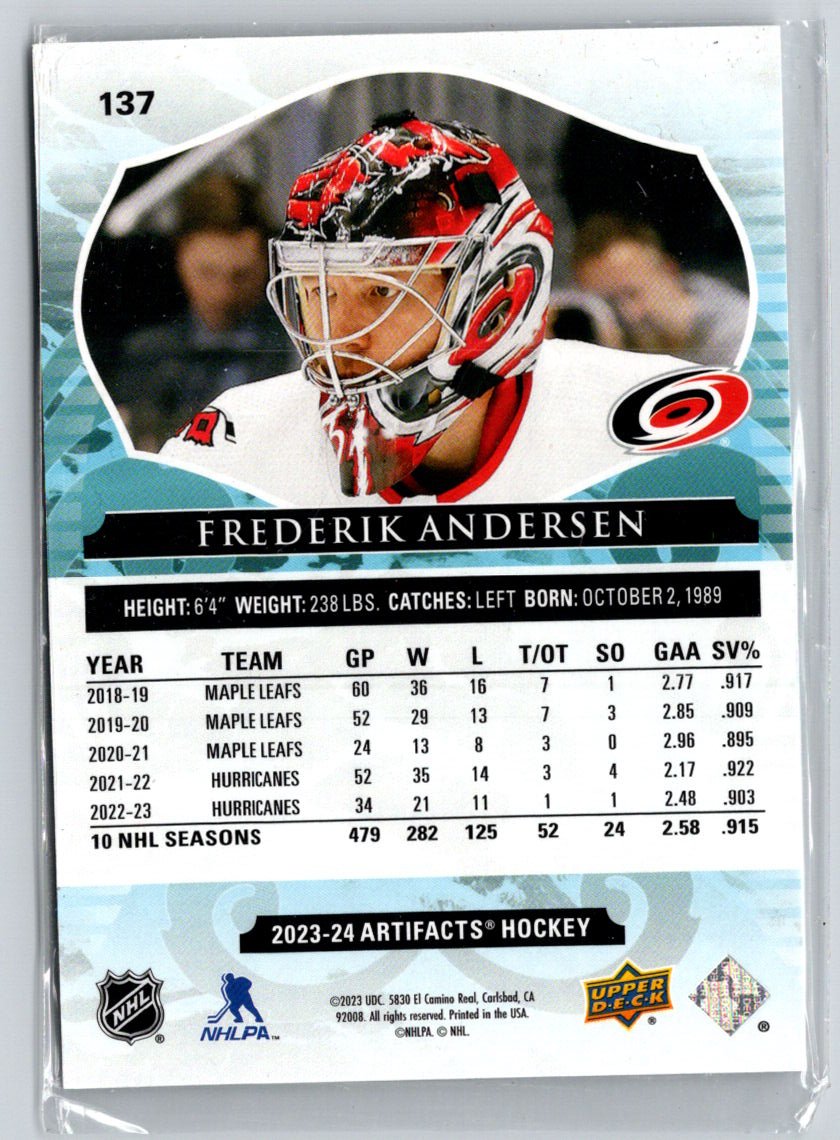 2023-24 Upper Deck Artifacts #137 Frederik Andersen Ruby #/499 G43