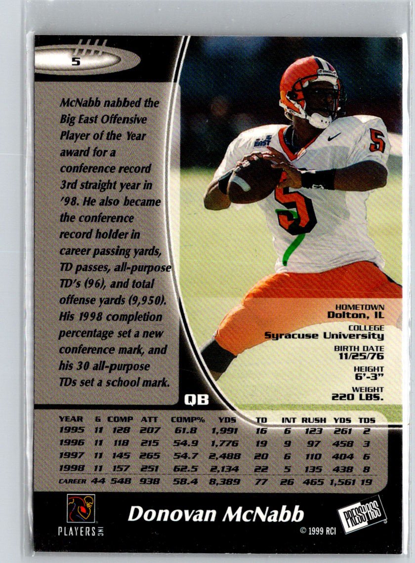 1999 Press Pass #5 Donovan McNabb G44