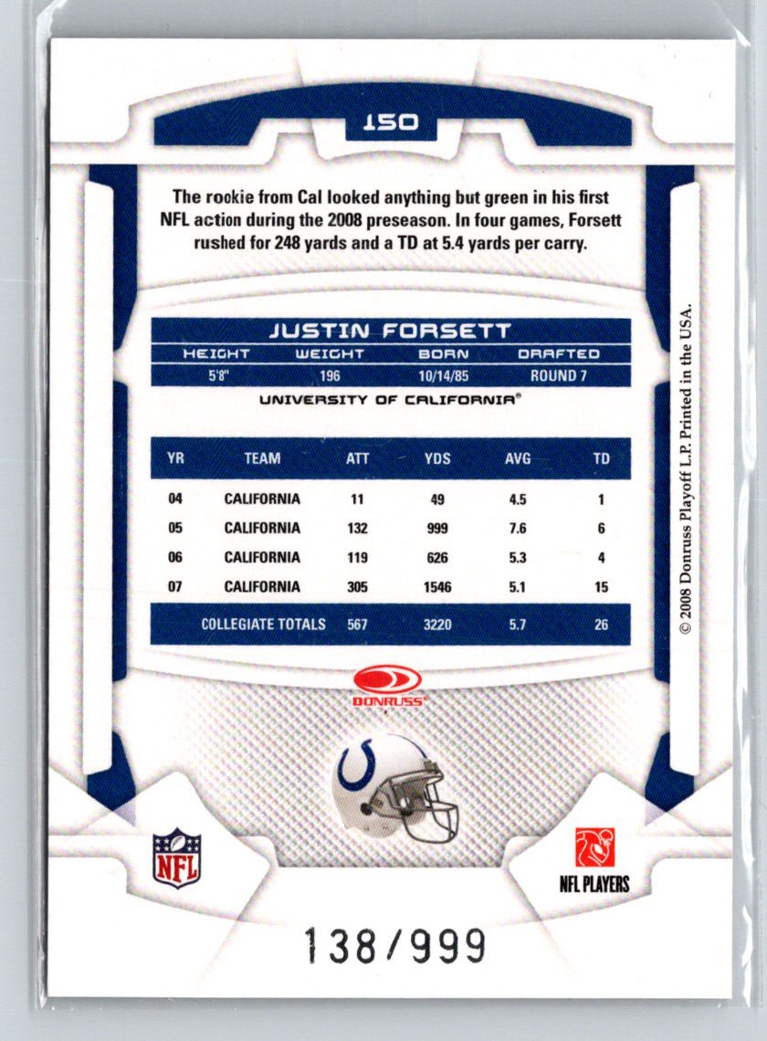 2008 Leaf Rookies & Stars #150 Justin Forsett #/999 G44
