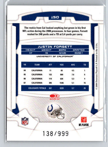 2008 Leaf Rookies & Stars #150 Justin Forsett #/999 G44