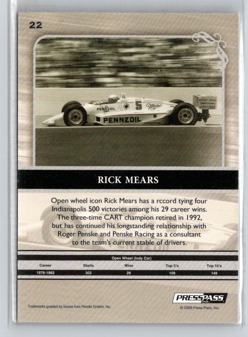 2009 Press Pass Legends #22 Rick Mears Red #/199 G44