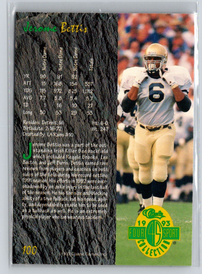 1993 Classic Four Sport #100 Jerome Bettis Gold G44