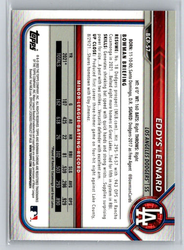 2022 Bowman - Chrome Prospects Mojo Refractors #BCP-57 Eddys Leonard G44