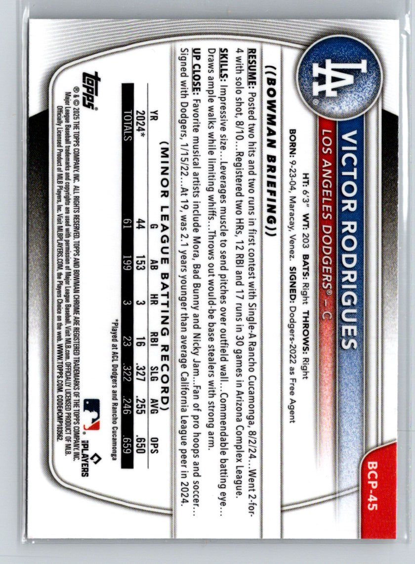 2025 Bowman #BCP-45 Victor Rodrigues Chrome Prospects Mojo Refractor G44