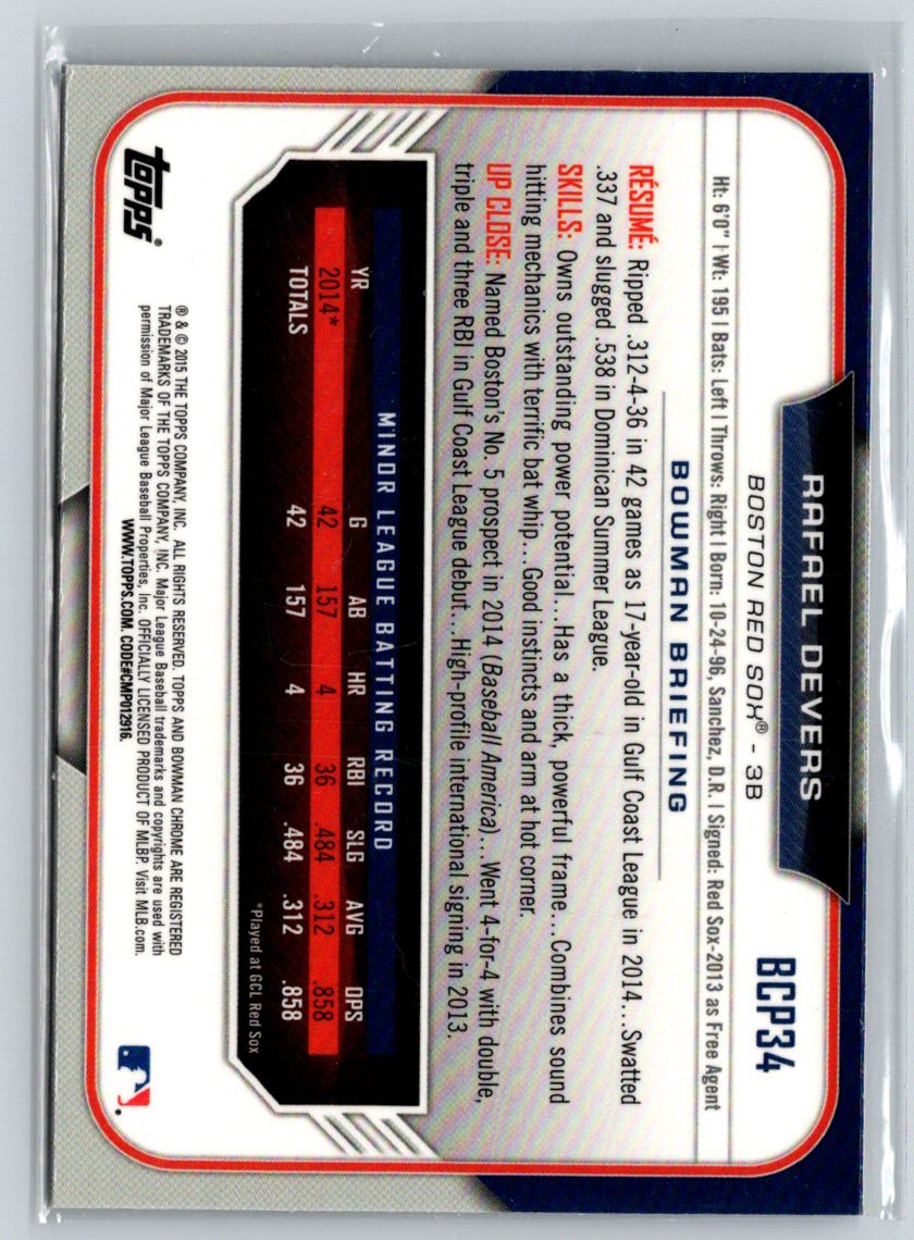 2015 Bowman - Chrome Prospects #BCP34 Rafael Devers G48