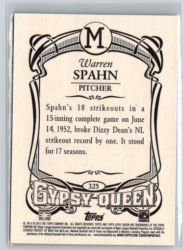 2014 Topps Gypsy Queen #325 Warren Spahn G48