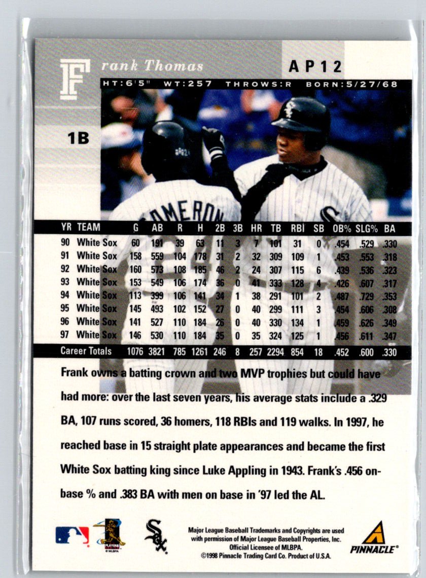 1998 Pinnacle Plus #AP12 Frank Thomas Artist's Proofs G50