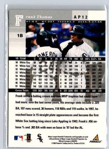 1998 Pinnacle Plus #AP12 Frank Thomas Artist's Proofs G50