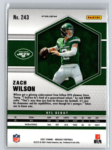 2021 Panini Mosaic #243 Zach Wilson Prizm Green G50