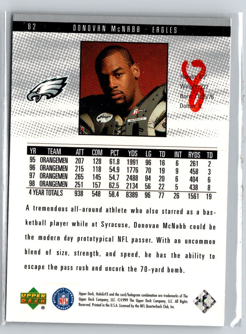 1999 Upper Deck HoloGrFX #62 Donovan McNabb G50