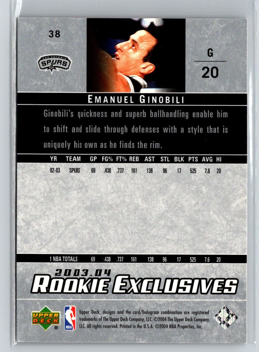 2003-04 Upper Deck Rookie Exclusives #38 Manu Ginobili G51