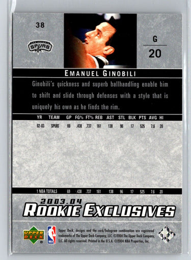 2003-04 Upper Deck Rookie Exclusives #38 Manu Ginobili G51