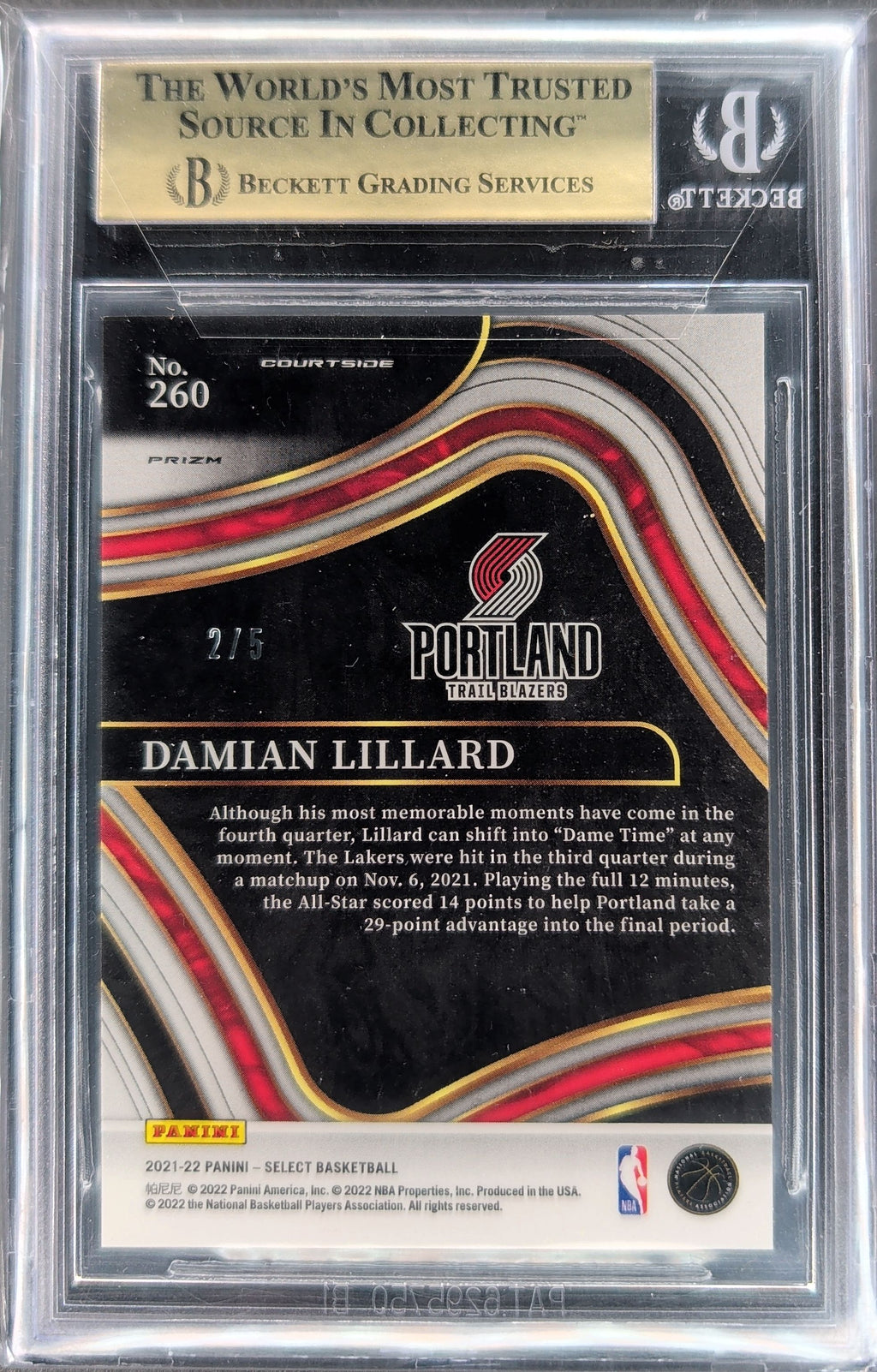 2021-22 Panini Select #260 Damian Lillard Green Prizms BGS 9.5 #/5 H05