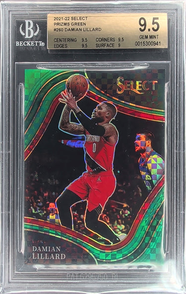 2021-22 Panini Select #260 Damian Lillard Green Prizms BGS 9.5 #/5 H05